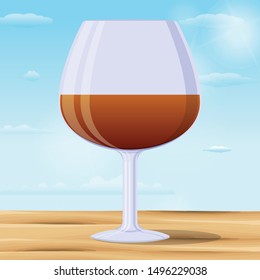 Glass of brandy with sky background