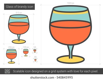 Vidrio del icono de línea vectorial de brandy aislado en fondo blanco. Icono de la línea de brandy para infografía, sitio web o aplicación. Icono escalable diseñado en un sistema de cuadrícula.