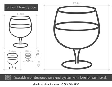 Glass of brandy vector line icon isolated on white background. Glass of brandy line icon for infographic, website or app. Scalable icon designed on a grid system.