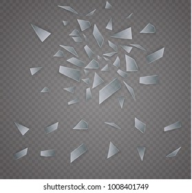 glass is broken on a transparent background. Transparency for glass. The crack on the window. Small particles are scattered.
