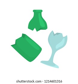 Glass broken trash color vector icon. Flat design