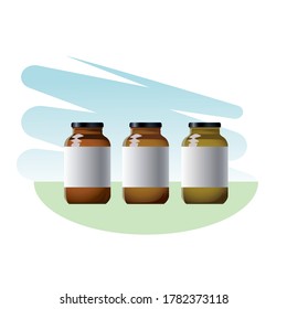 glass brown jars packings products vector illustration design