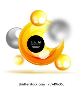 Glass bubble banner template, stylish isolated circles with blurred effects and text