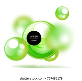 Glass bubble banner template, stylish isolated circles with blurred effects and text