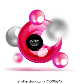 Glass bubble banner template, stylish isolated circles with blurred effects and text