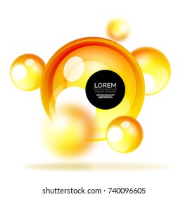 Glass bubble banner template, stylish isolated circles with blurred effects and text