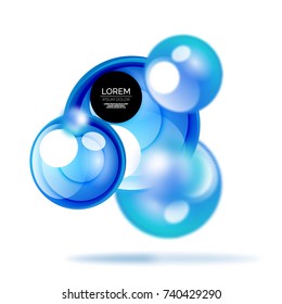 Glass bubble banner template, stylish isolated circles with blurred effects and text