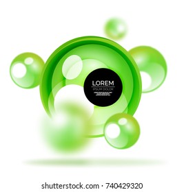 Glass bubble banner template, stylish isolated circles with blurred effects and text