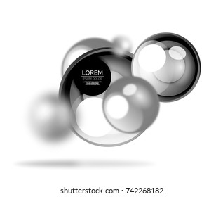 Glass bubble banner template, stylish isolated circles with blurred effects and text