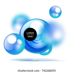 Glass bubble banner template, stylish isolated circles with blurred effects and text