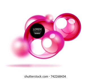 Glass bubble banner template, stylish isolated circles with blurred effects and text