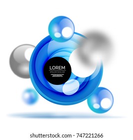 Glass bubble banner template, stylish isolated circles with blurred effects and text