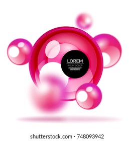 Glass bubble banner template, stylish isolated circles with blurred effects and text