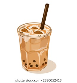 A glass of bubble milk tea cool drinks vector cartoon flat design