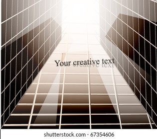 Glass building perspective. Vector Illustration. Retro background