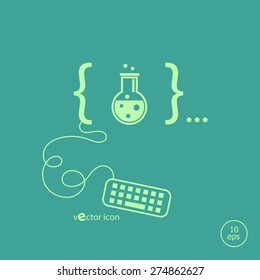 Glass bulb icon and flat design elements. Design concept icons for application development, web page coding and programming,  web design, creative process, social media, seo