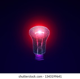 Glass bulb. Light bulb in form lines and triangles, point connecting network on blue background. Concept for idea and energy with geometry triangle. 