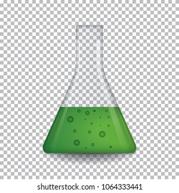 Glass bulb on the background to produce transparency. In a flask filled with green liquid.