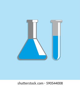 Glass bulb and tube with liquid. Vector icon.