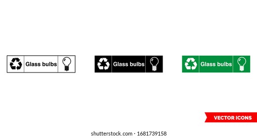 Glass bulbs landscape recycling sign icon of 3 types: color, black and white, outline. Isolated vector sign symbol.