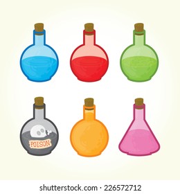 Glass bulbs with liquids isolated vector icons
