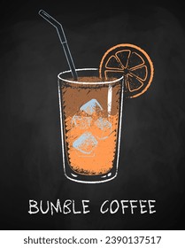 Glass of Bumble coffee isolated on black chalkboard background. Vector chalk drawn sideview grunge illustration.