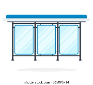 Glass bus stop vector flat material design object. Isolated illustration on white background.