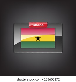 Glass button of the flag of Ghana with a red bow. (Vector)