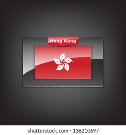 Glass button of the flag of Hong Kong with a red bow. (Vector EPS10)