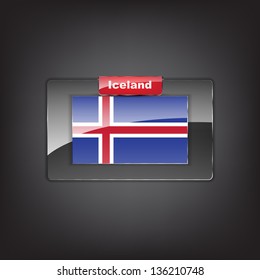 Glass button of the flag of Iceland with a red bow. (Vector EPS10)