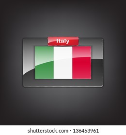 Glass button of the flag of Italy with a red bow. (Vector EPS10)