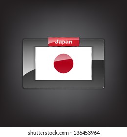 Glass button of the flag of Japan with a red bow. (Vector EPS10)