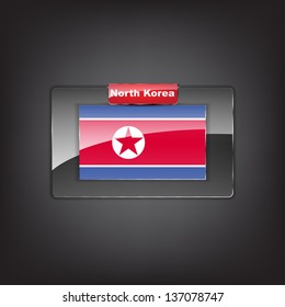 Glass button of the flag of North Korea with a red bow. (Vector EPS10)