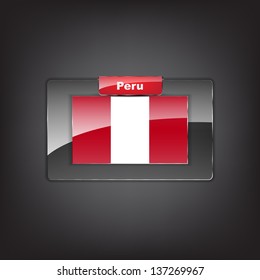 Glass button with the flag of Peru with a red bow. (Vector EPS10)