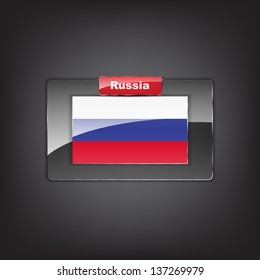 Glass button with the flag of Russia with a red bow. (Vector EPS10)