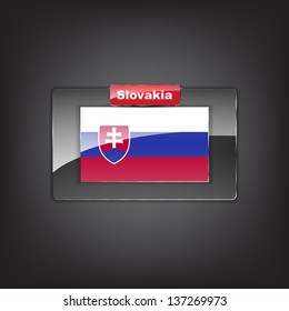 Glass button with the flag of Slovakia with a red bow. (Vector EPS10)