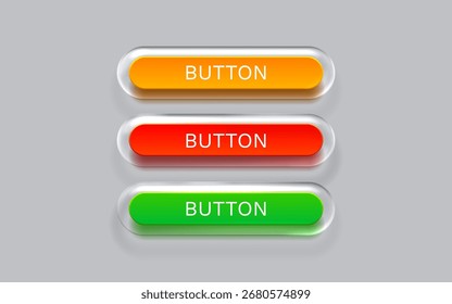 Botón de cristal, etiqueta del marco, barra de Web del acontecimiento, Botones con color. Ilustración vectorial