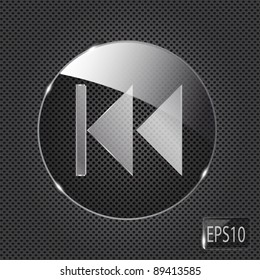 Glass  button icon on metal background. Vector illustration