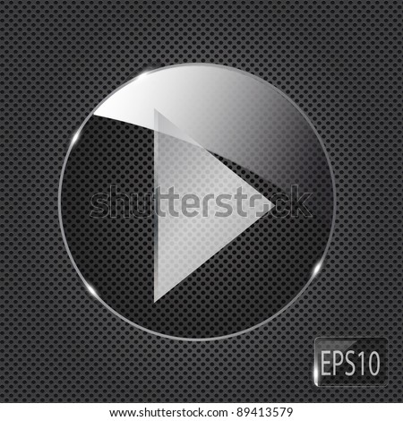 Glass  button icon on metal background. Vector illustration