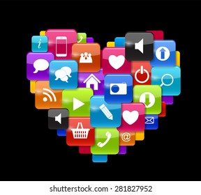 Icono de botón de vidrio establecido en forma de corazón . Ilustración vectorial