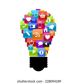 Glass Button Icon Set Lamp Idea Concept . Vector Illustration