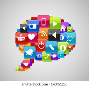 Glass Button Icon Speech Bubble . Vector Illustration