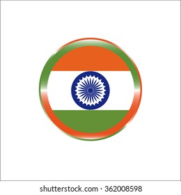 Glass button with the image of the flag of India.
