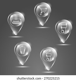 Glass buttons baskets on a gray background