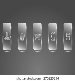 Glass buttons baskets on a gray background
