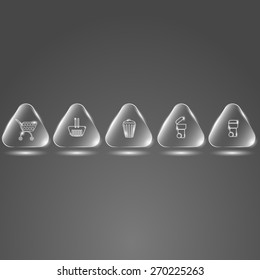Glass buttons baskets on a gray background