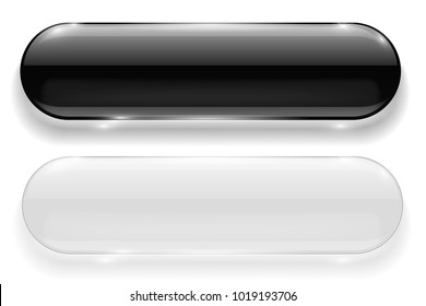 Glass buttons. Black and white oval web icons. Vector 3d illustration isolated on white background