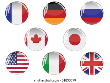 Glass buttons with G8 countries flags