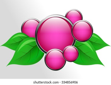 Glass buttons with green leaves and place for text
