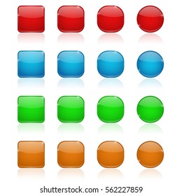 Glass buttons. Red, blue, green, orange web icons. Vector illustration on white background.